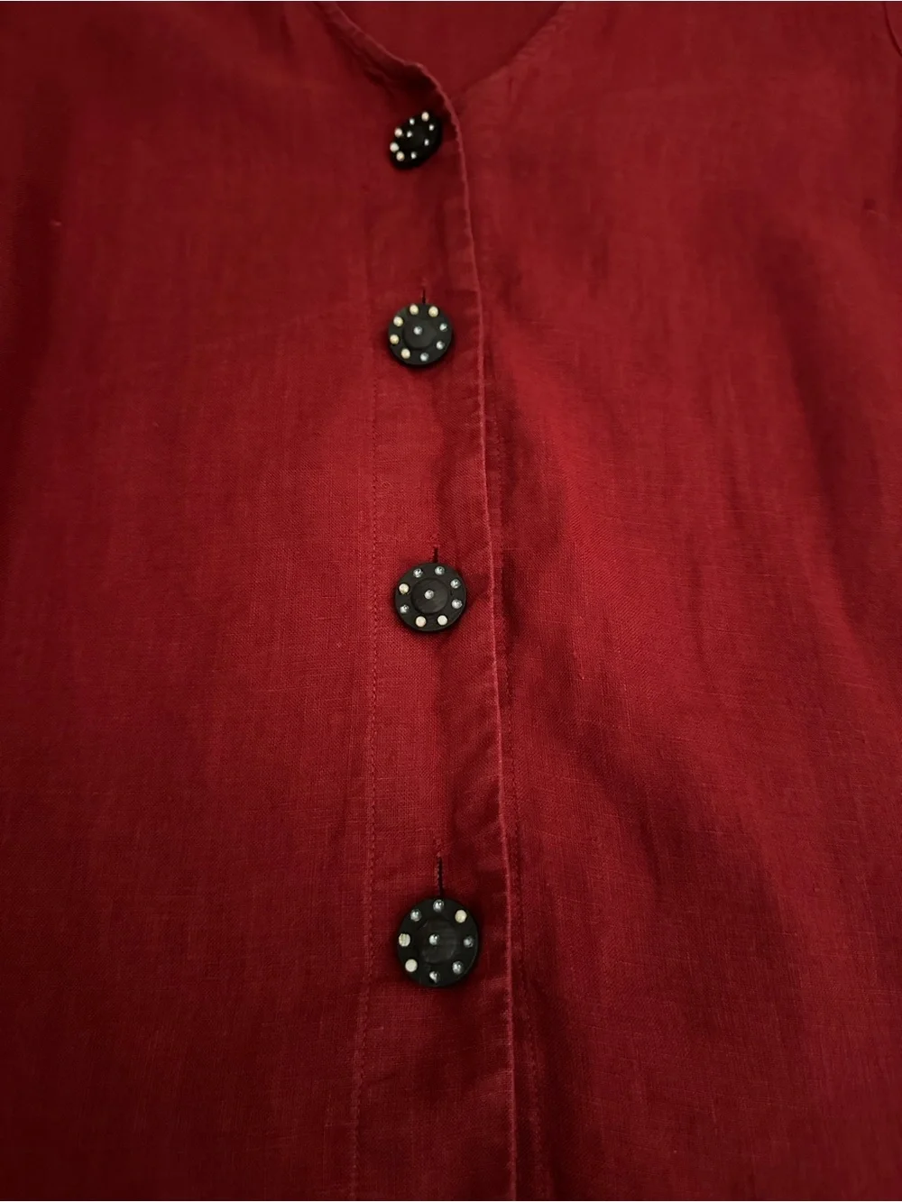 NEIMAN MARCUS 100% Linen Button Front Blouse Size Medium Red V-Neck Long Sleeve - Picture 6 of 11